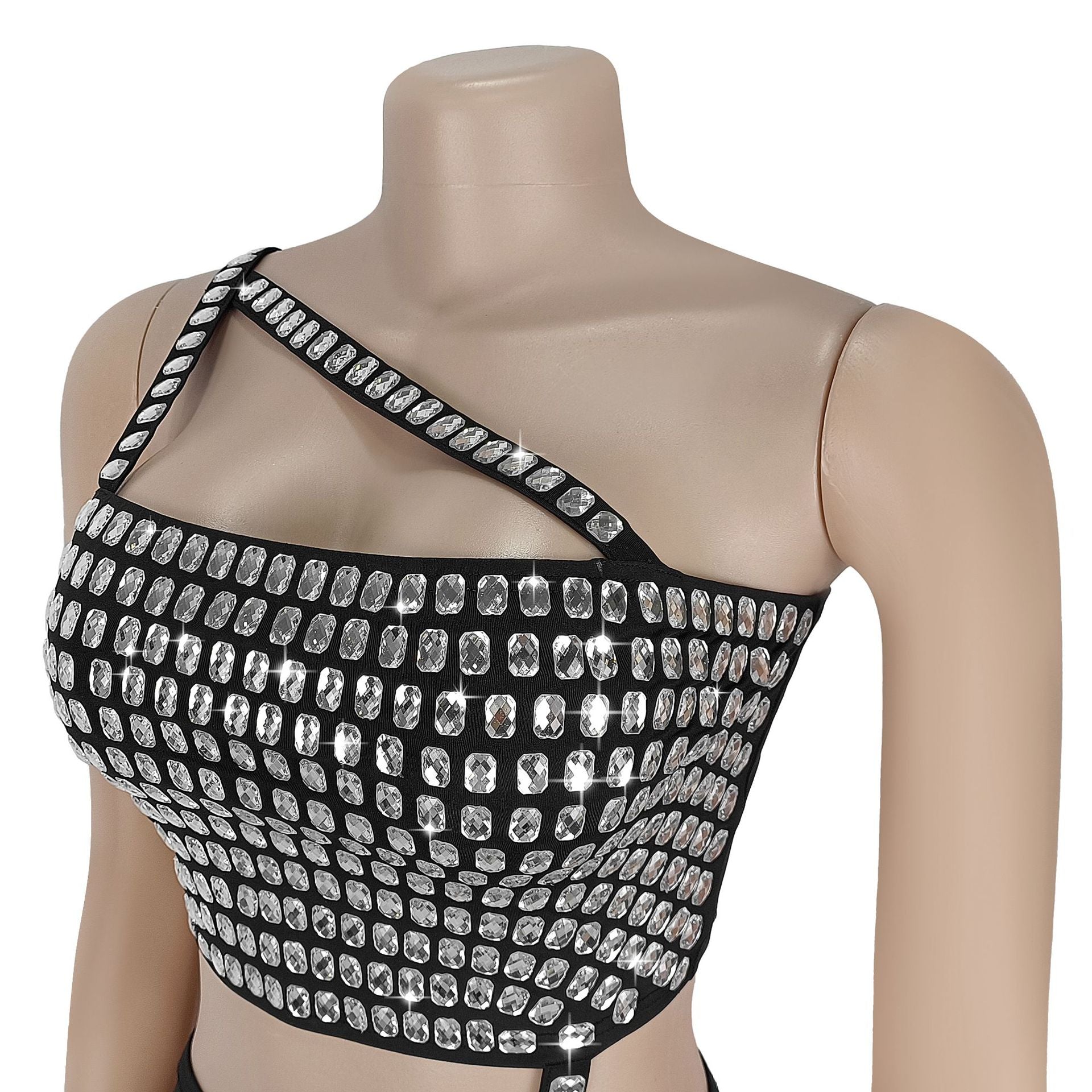 Women Diamond Strapless Top and Skirt Two-Piece Set 5