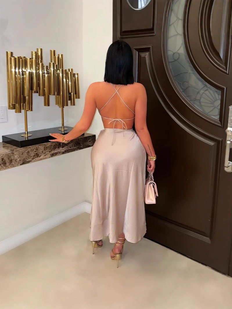 Sexy Strap High Slit Two Piece Skirt Set 4