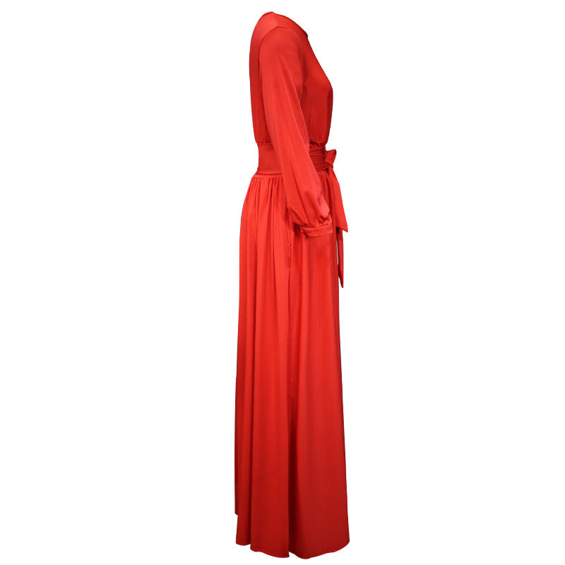 Spring Women'S Round Neck Bohemian Long Solid Dress 15