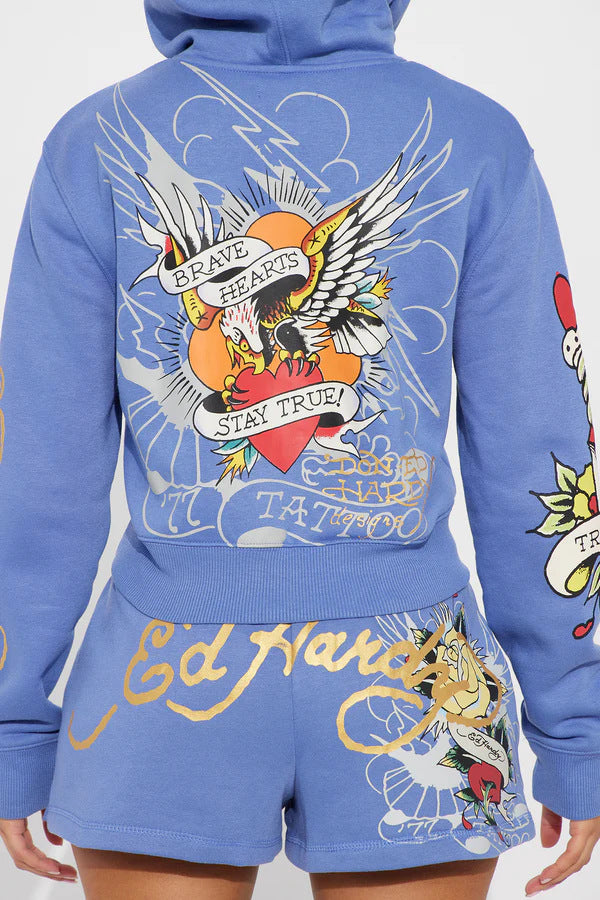 Women Print Hoodies and and Shorts Two-Piece Set 6