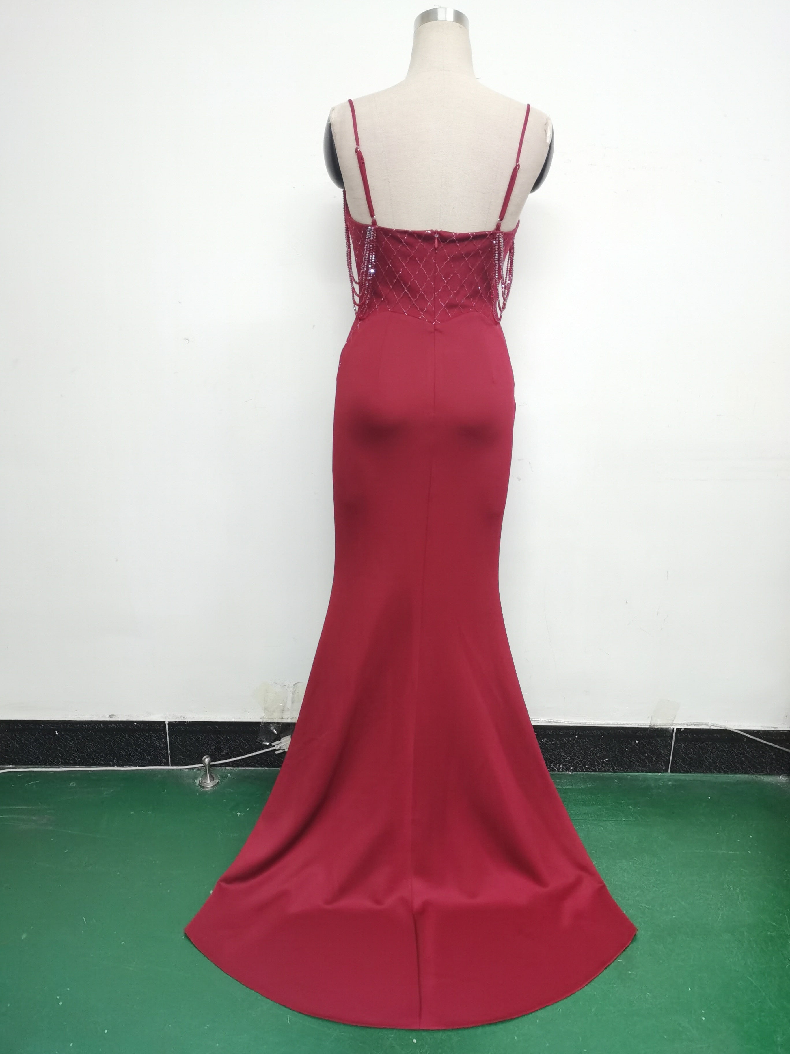 Women Fishbone Lace Sequin Wedding Fishtail Evening Dress 26