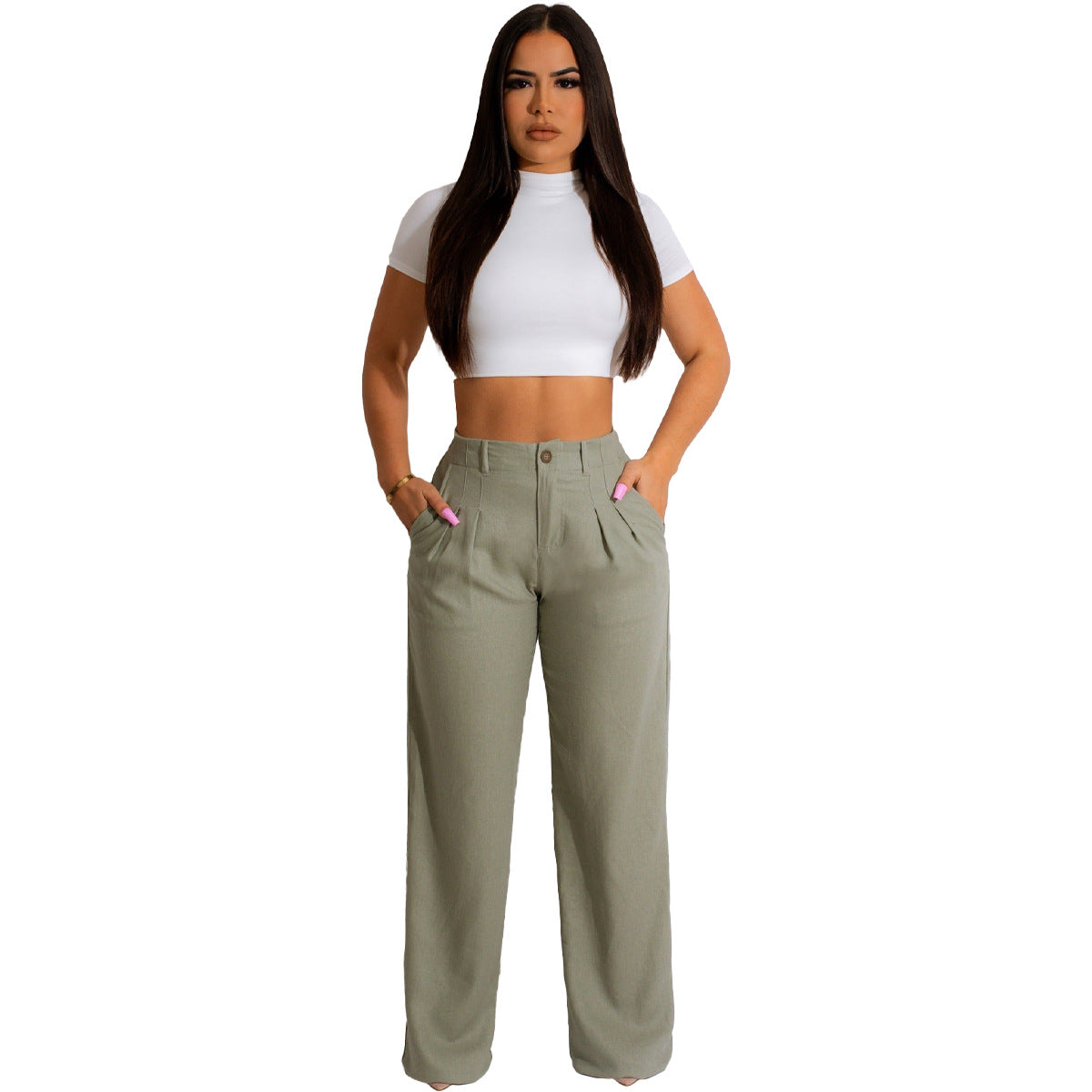Women'S Fashion Casual Loose Straight Pants Solid Color Casual Pants 11