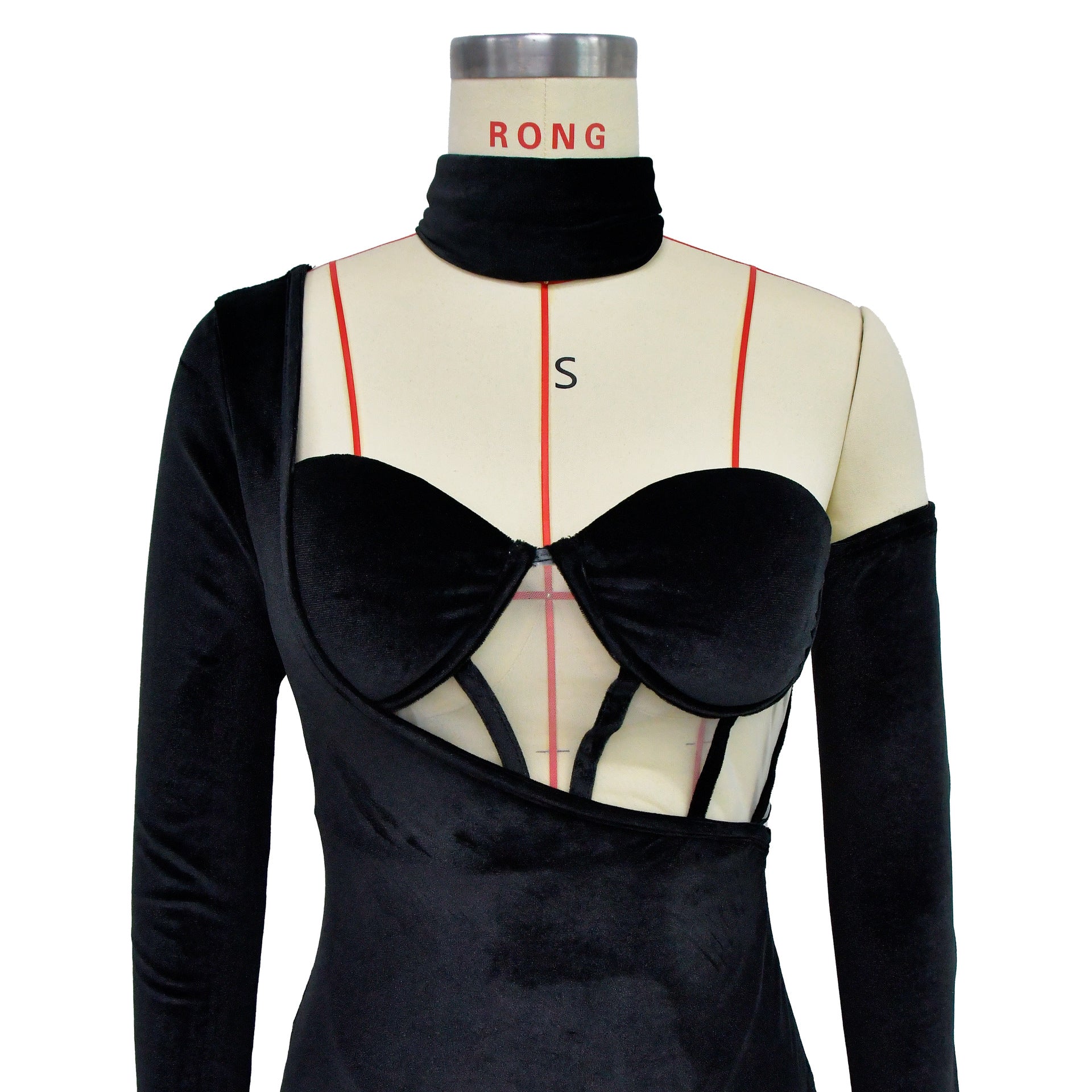 Fashion Ladies Solid Color One Sleeve Glove Evening Gown Maxi Dress 18