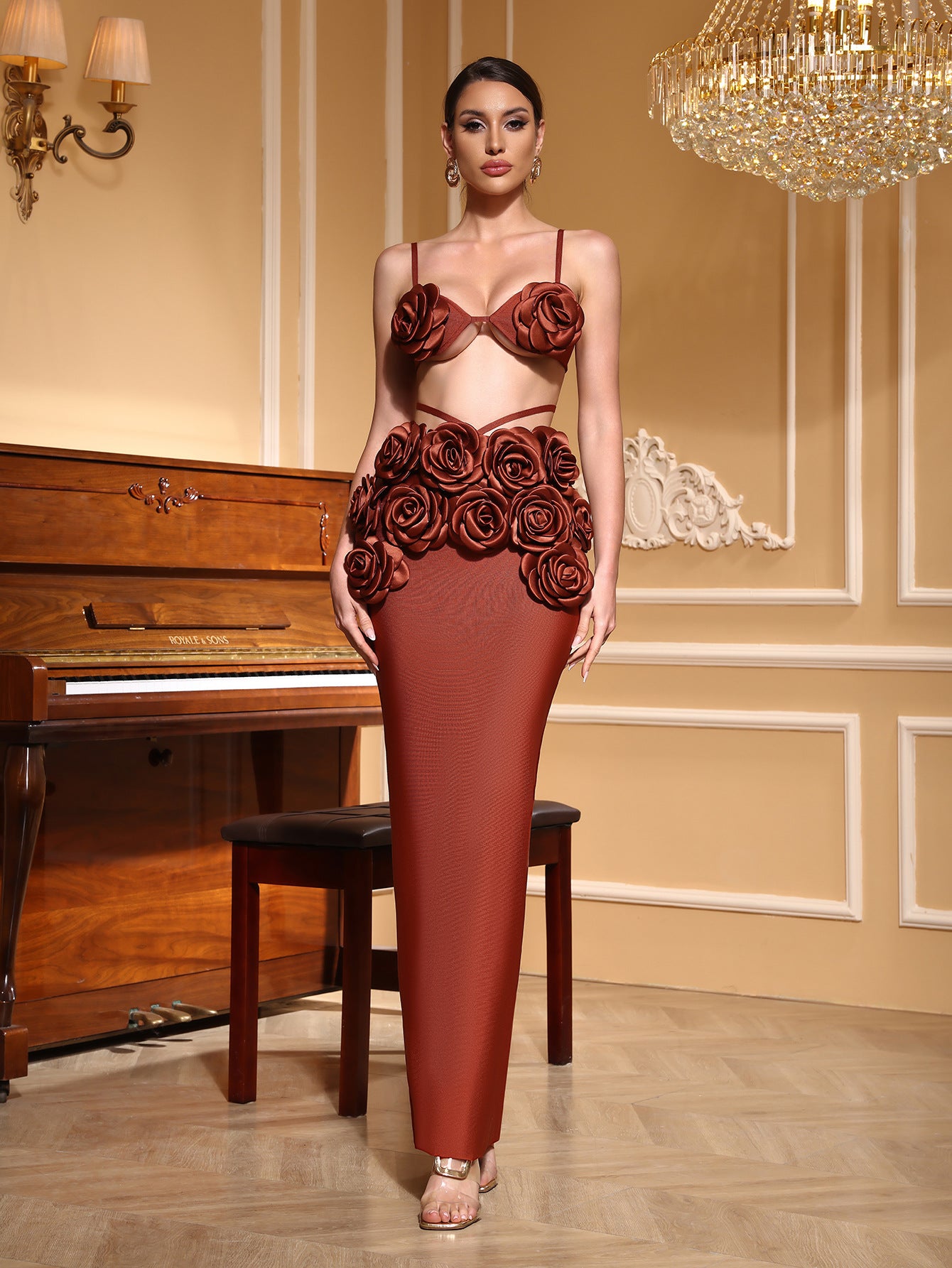 Women Summer Coffee Party Bandage Dress Two-piece Set