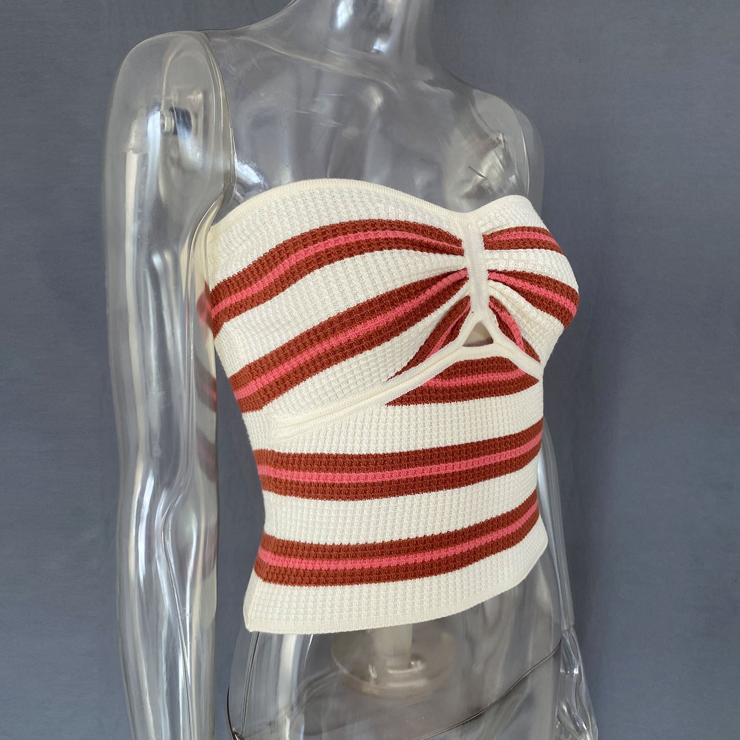 Spring Summer Women's Striped Sexy Hollow Strapless Knitting Vest 29