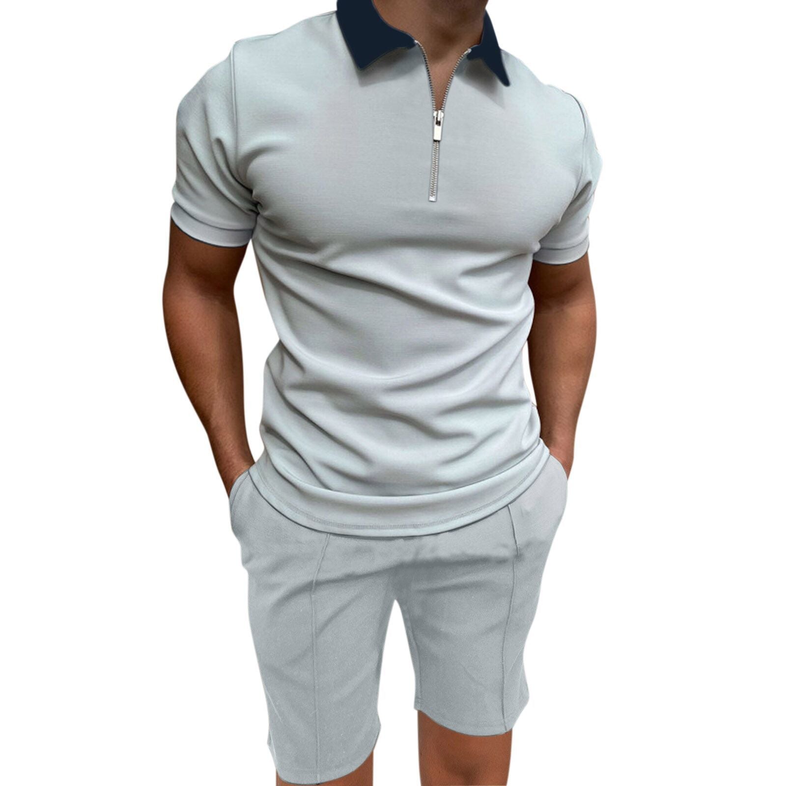 Men's Short Sleeve Printed Zip Turndown Collar polo T-shirt 5