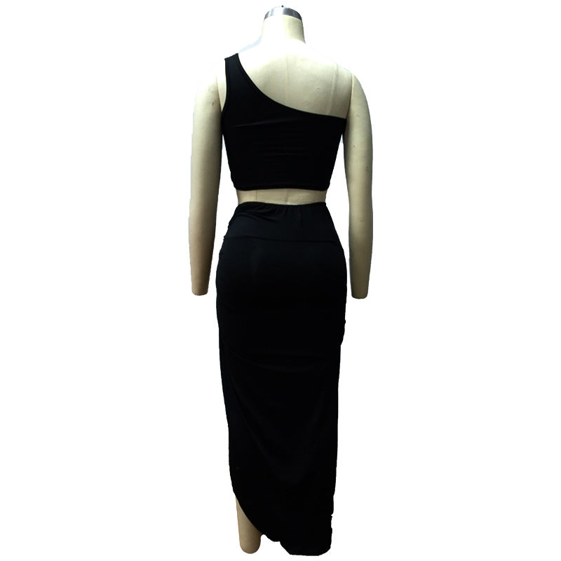 Plus Size Women Crinkled Solid Crop Top And Skirt Two Piece 14