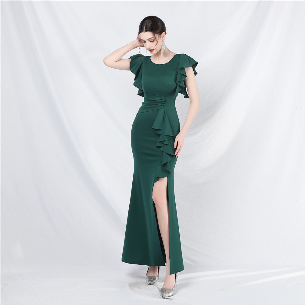 Women Ruffles Short Sleeve Slit Party Evening Dress 3