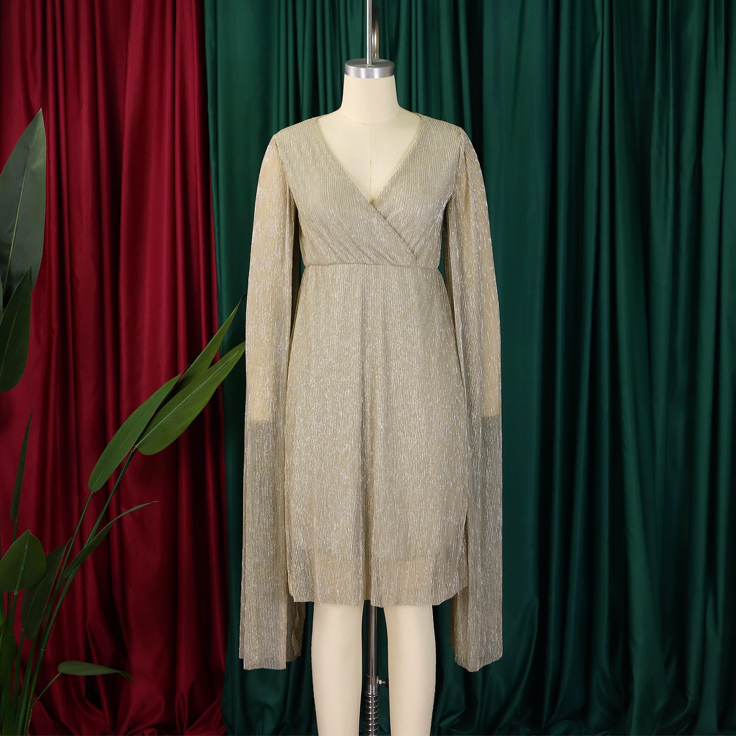 Women's Winter Fashion Chic Elegant V-Neck Long Sleeve Africa Evening Dress 9