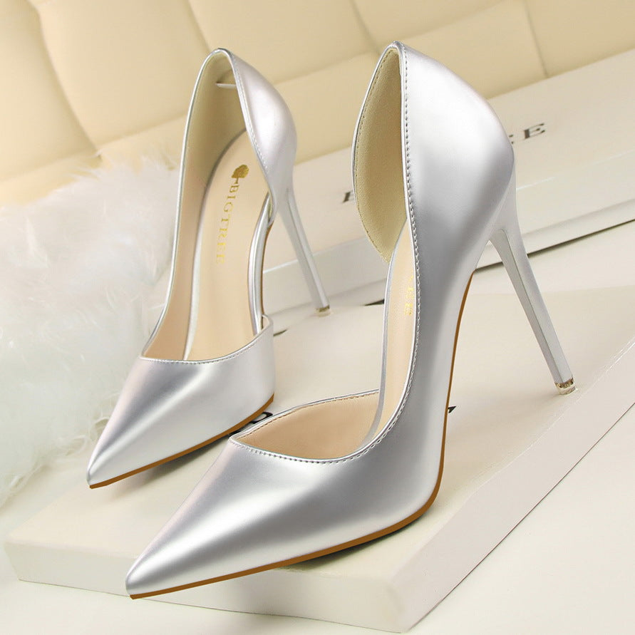 Fashionable High-Heeled Patent Leather Stiletto Shallow Mouth Pointed Toe Hollow Sexy High-Heeled Shoes 6