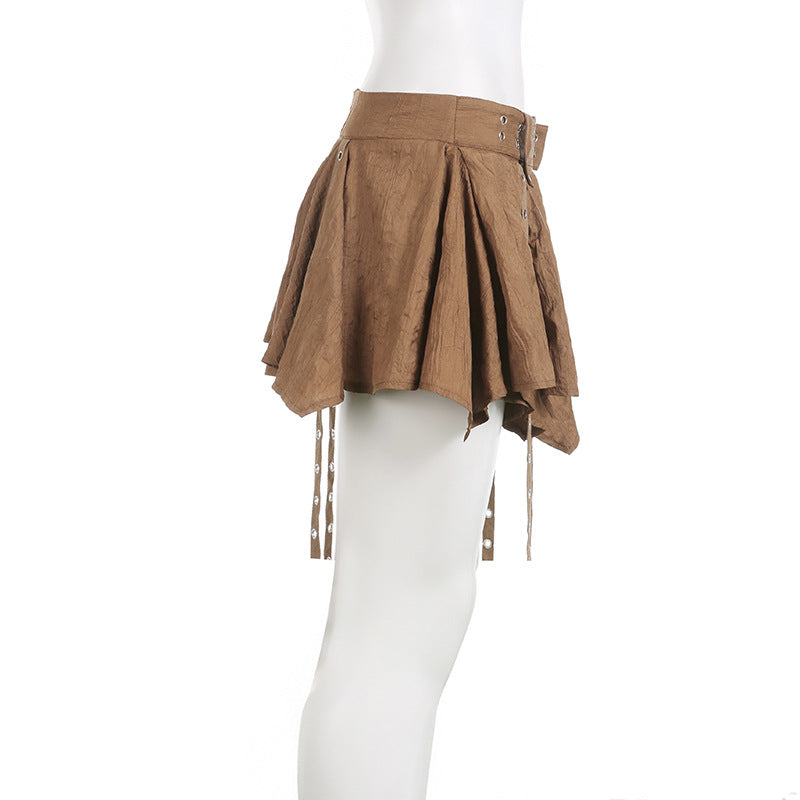 Fashion Low-Waist Metal Buckle Belt Irregular Ribbon Skirt 12