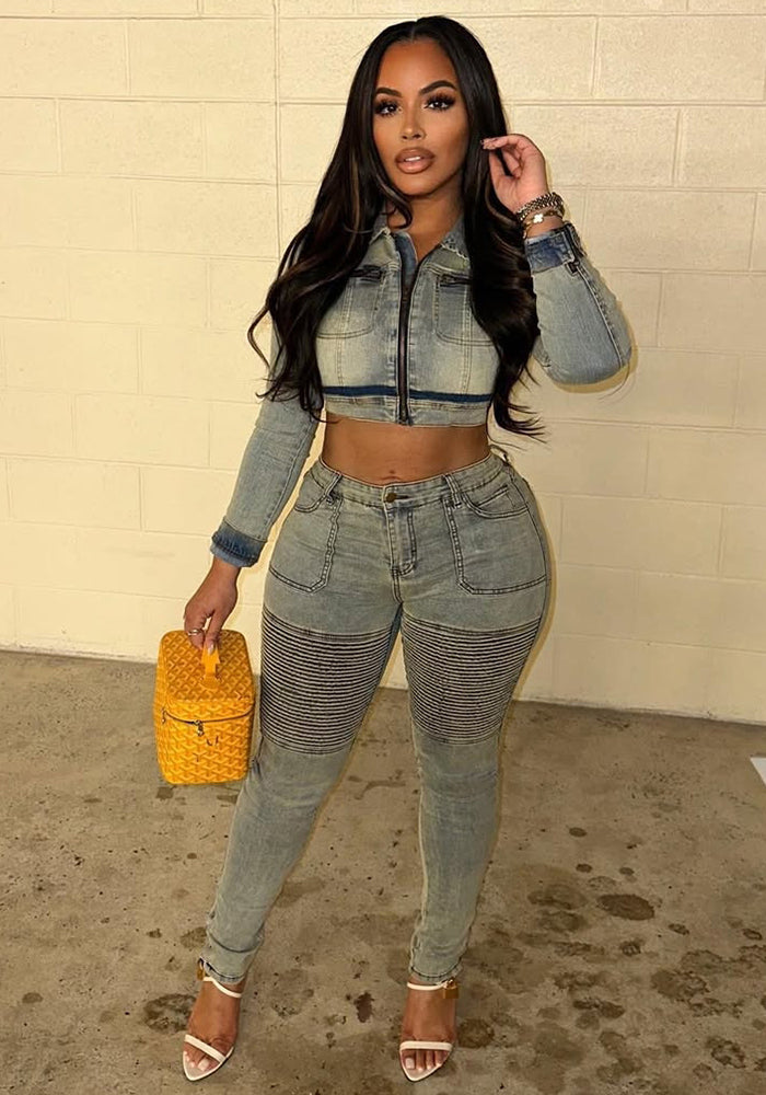 Women Stretch Long-Sleeved Top and Two-Piece Pants