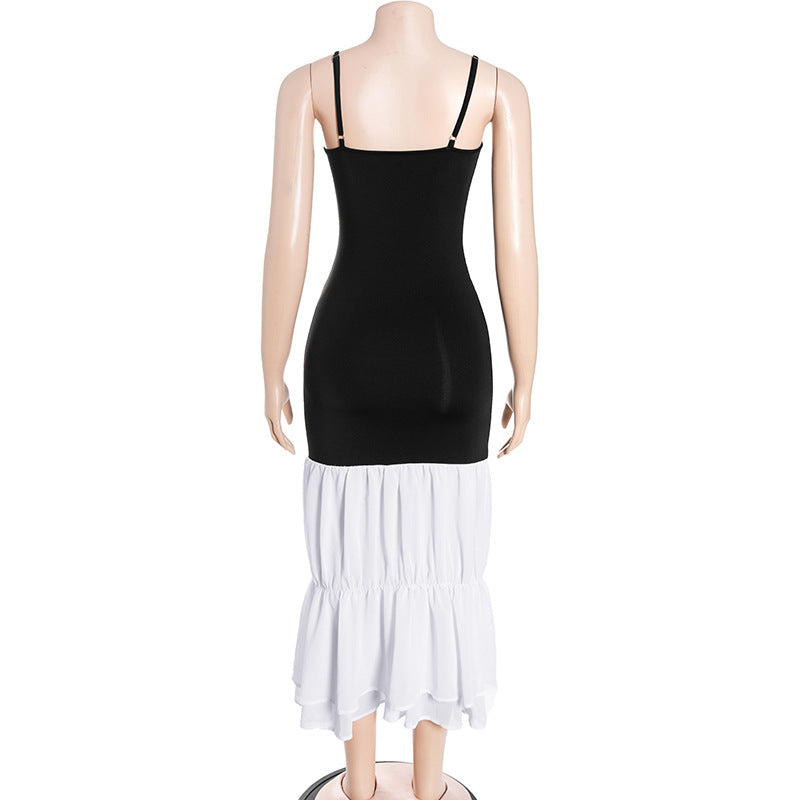 Women Chiffon Patchwork Contrast Color Dress 8