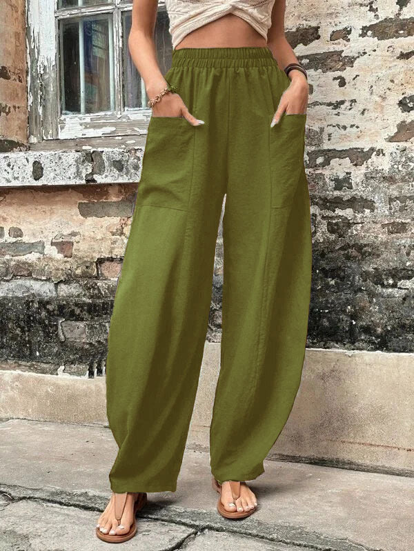 Women's Pants Solid Color Casual Elastic Trousers 19