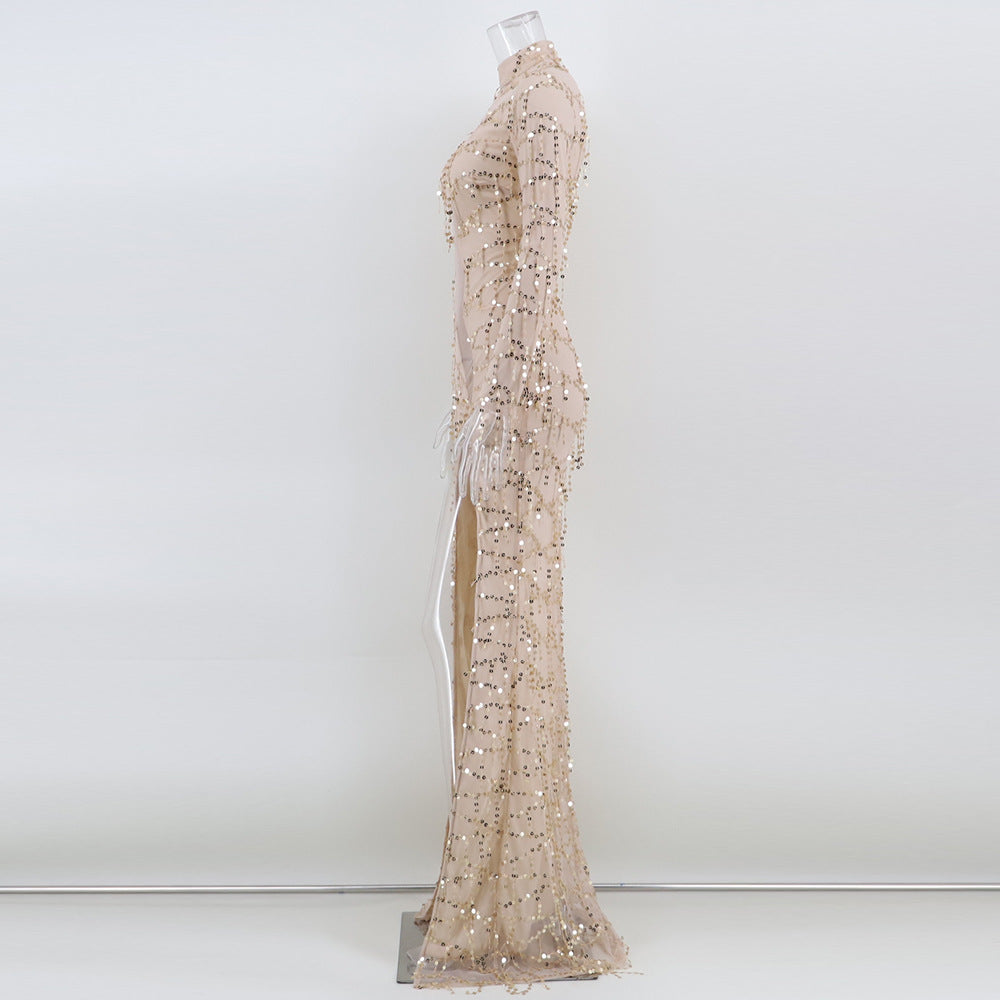 Sexy Long Sleeve See-Through Sequin Women's Evening Dress 13