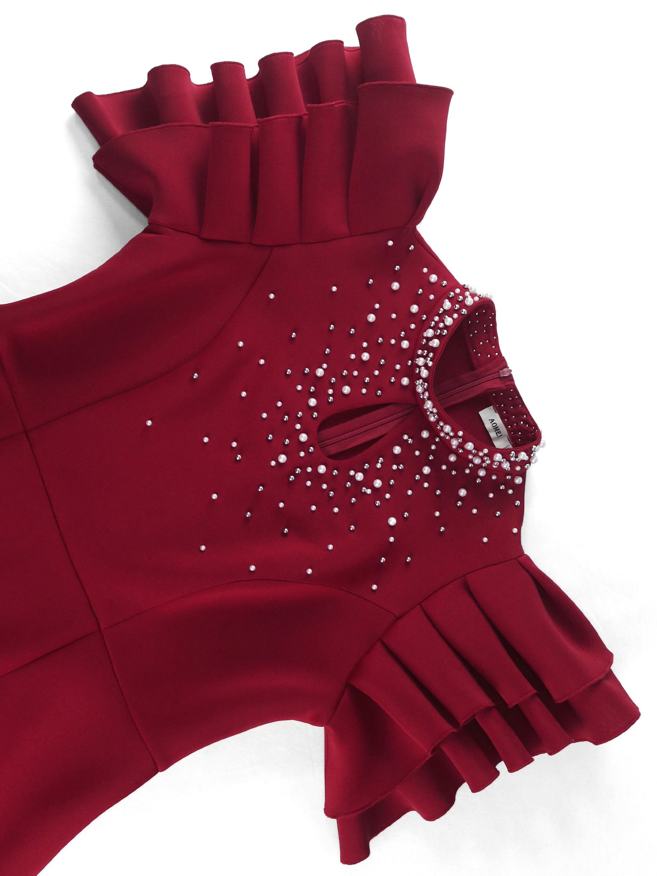 Summer Sexy Hollow Half-High Collar Dress Formal Dinner Beaded High Waist Party Dress 7