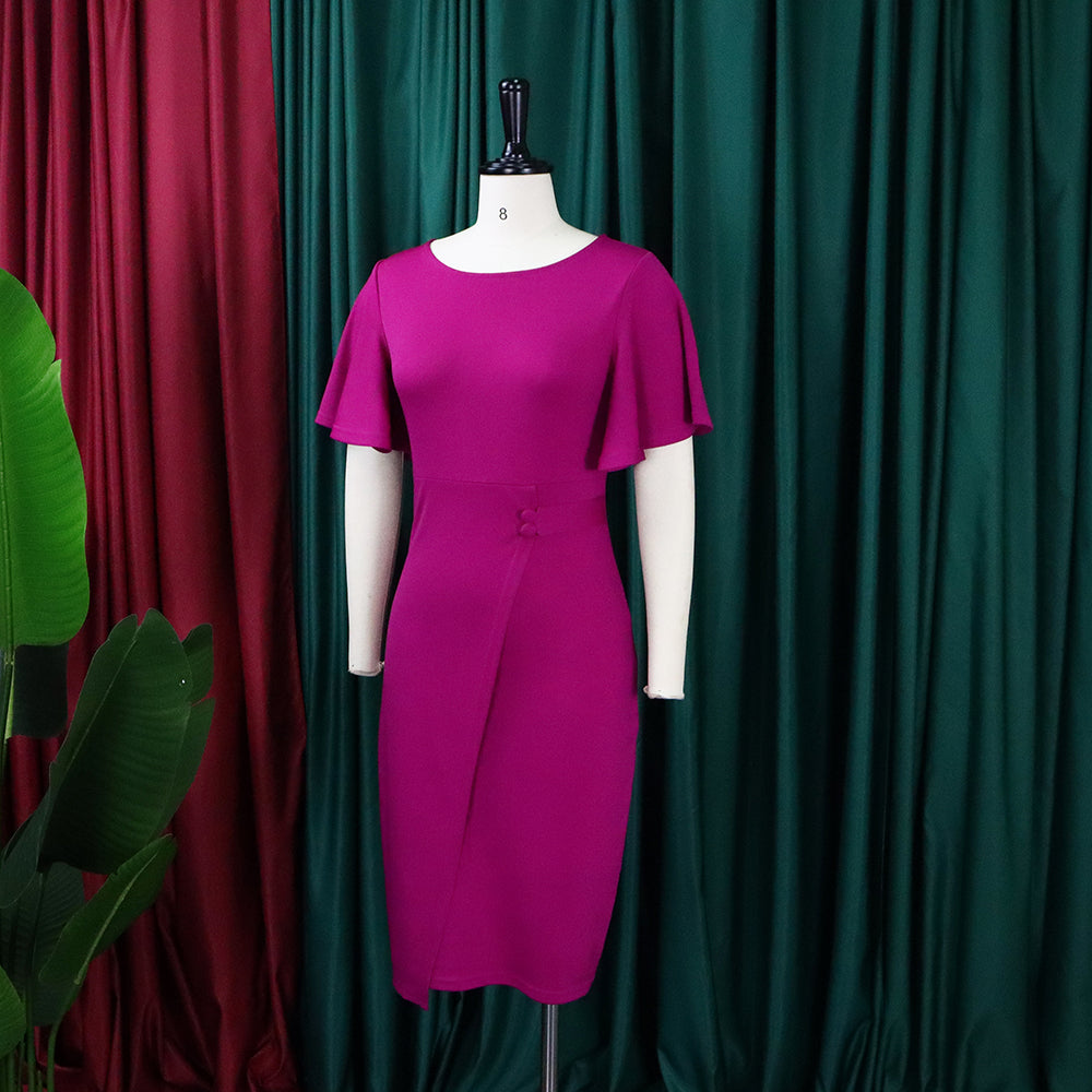 Autumn Professional Purple Ruffle Sleeves Pencil Office Dress 5