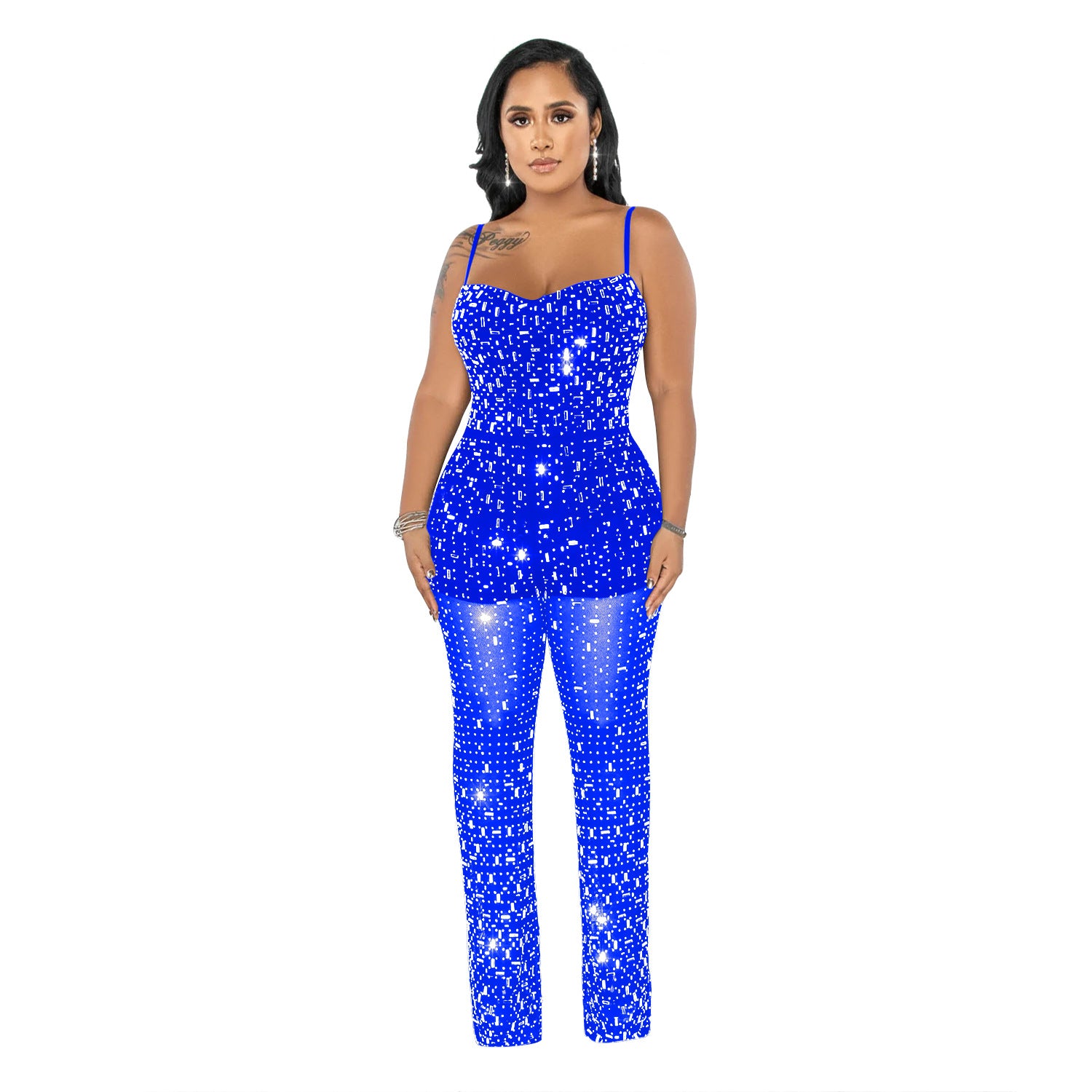 Ladies' Fashion Beaded Mesh Sleeveless Jumpsuit 8