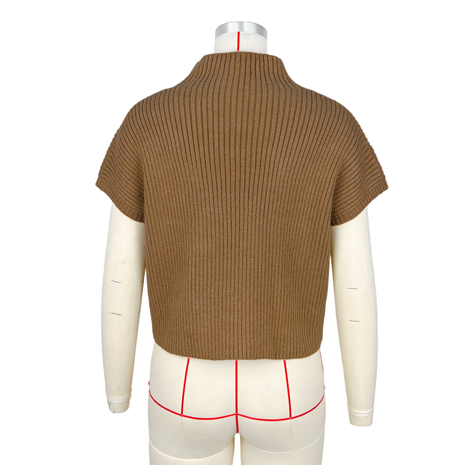 Women's Solid Color Knit Ribbed High-Neck Short Sleeve Top Sweater 11