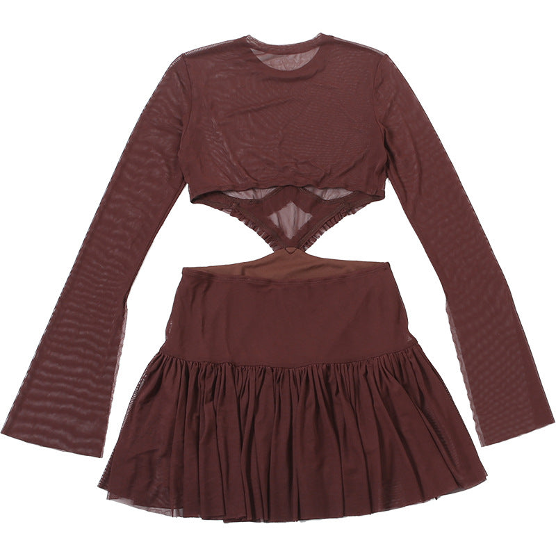 Women autumn sexy mesh patchwork see-through long-sleeved dress 9