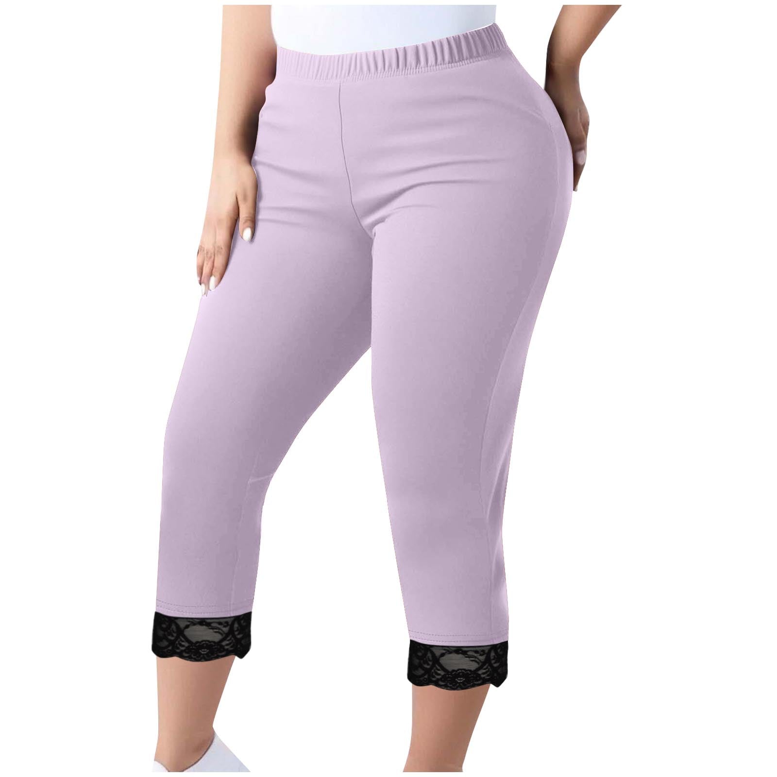 Women's Trousers Lace Capri Pants Plus Size Elastic Waist Tight Pants 6
