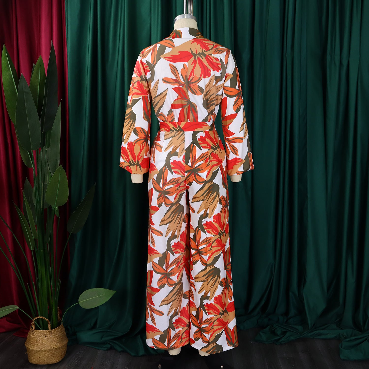 Autumn Spring Printed Long Sleeve Shirt Wide-Leg Pants Two Piece Set 4