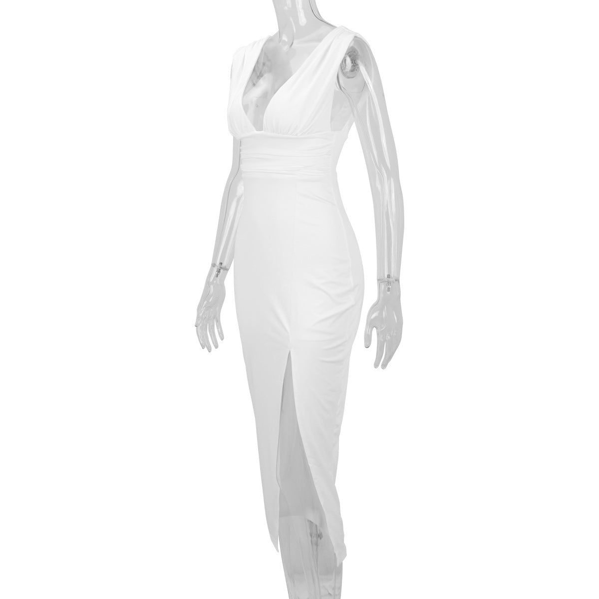 Women's Summer Fashion Deep V-Neck Slim Low Back Slit Sexy Dress 9