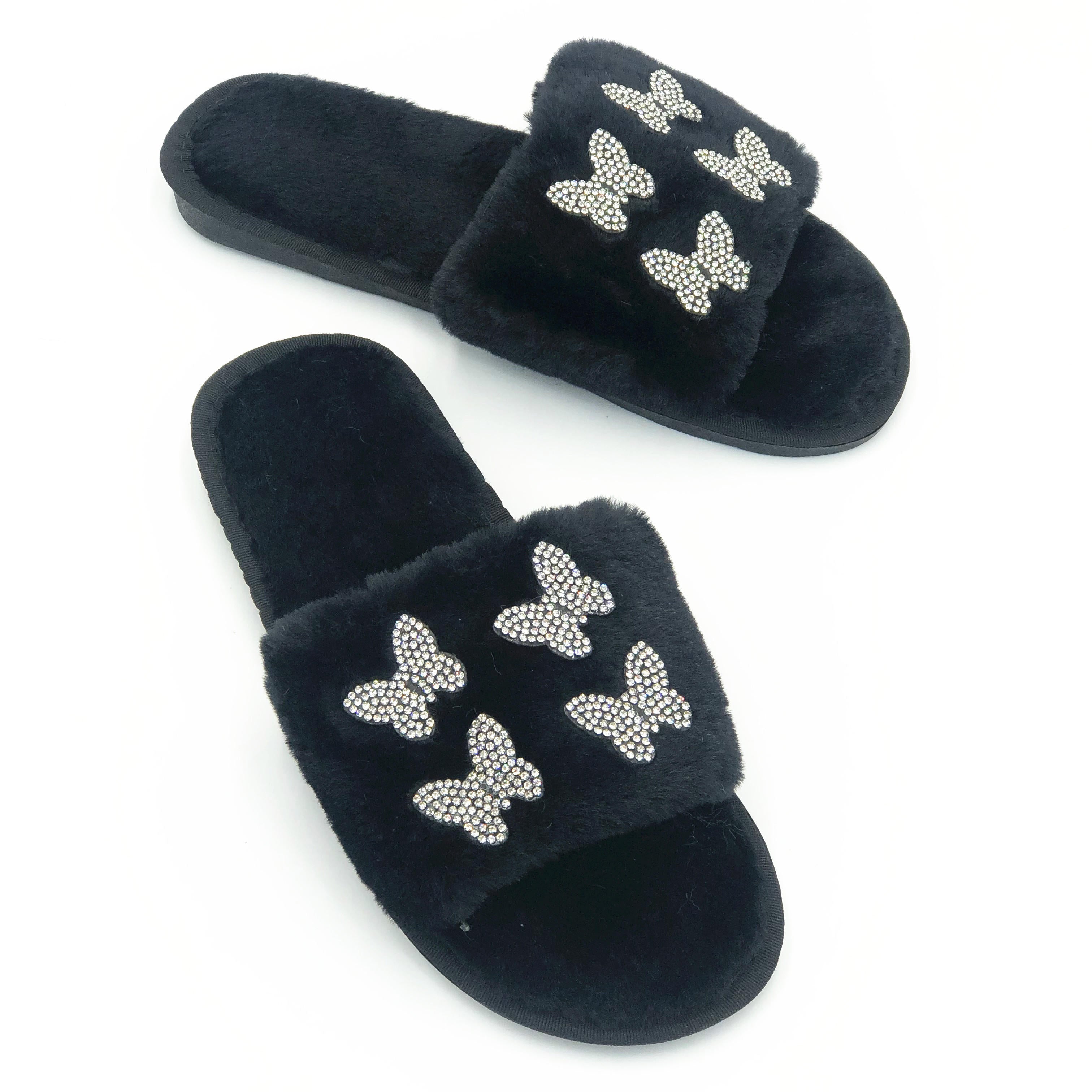 Women flat warm fur slides 9