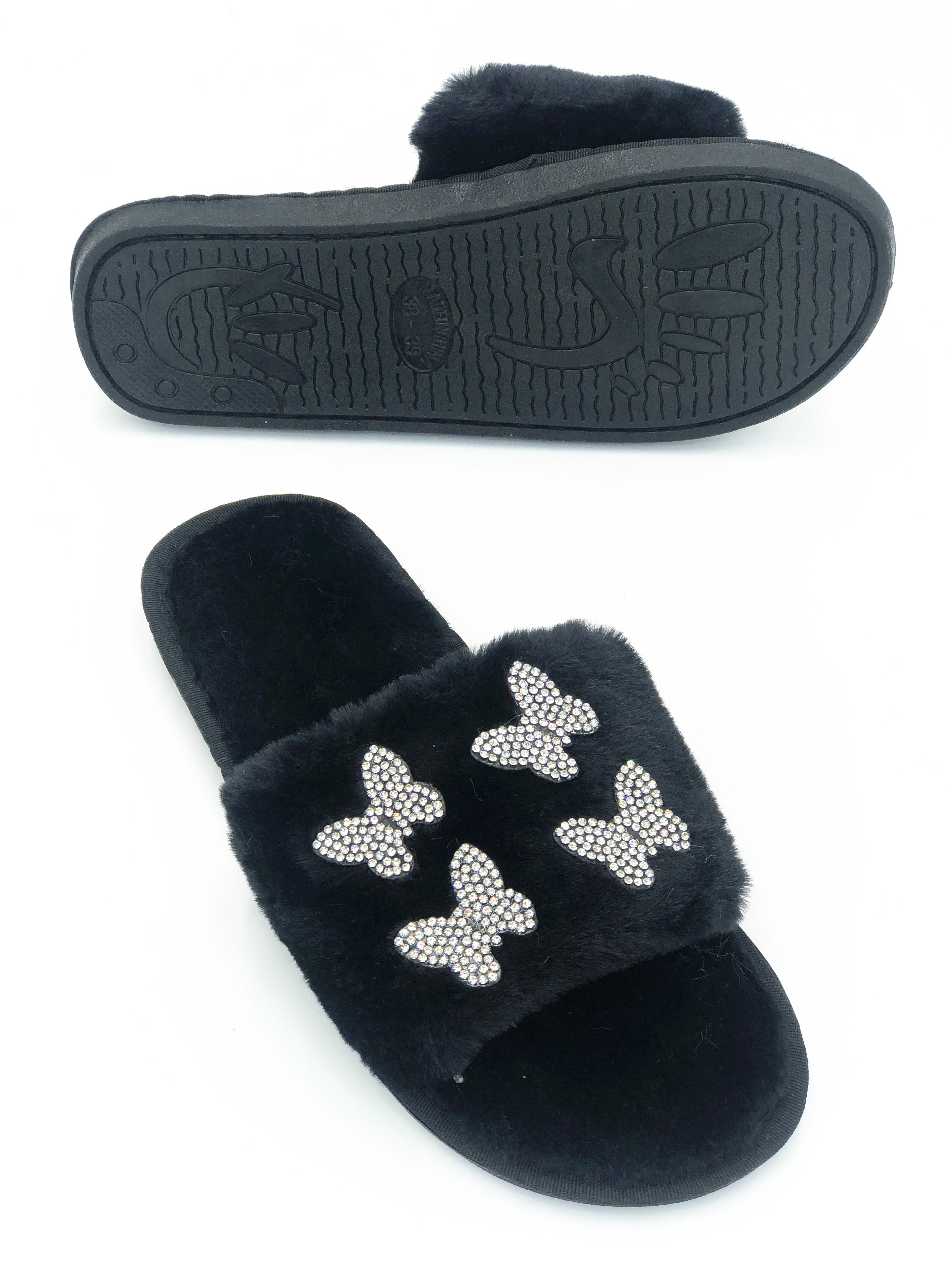 Women flat warm fur slides 10