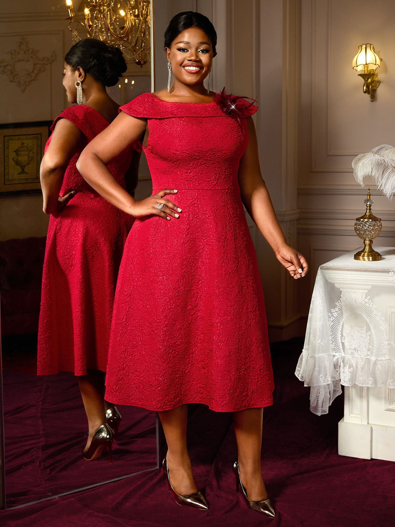 Plus Size jacquard a-line dress elegant ball gown 7