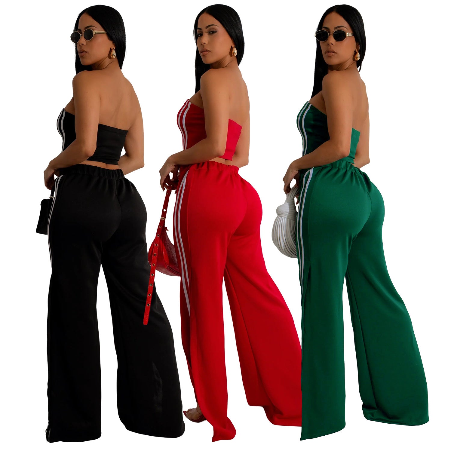 Women Summer Sexy Strapless Top and Two-Piece Pants Set 15