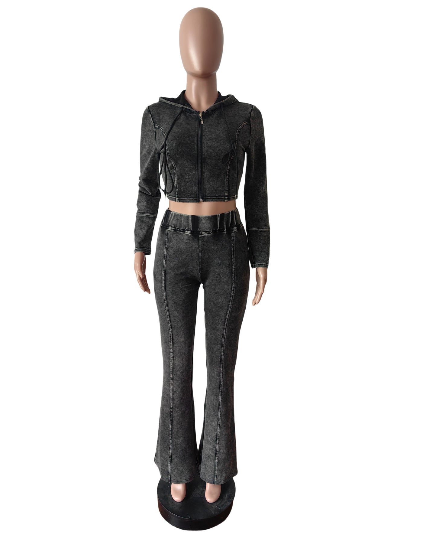 Women Washed Stretch Top and Slit Pants Two Piece Set 11