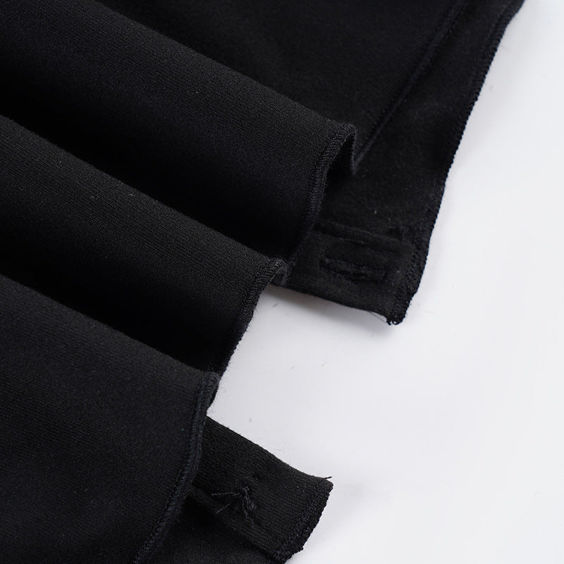 Black & White Contrast Fake Two-Piece Slim Waist Button-Down Long-Sleeve T-Shirt 29