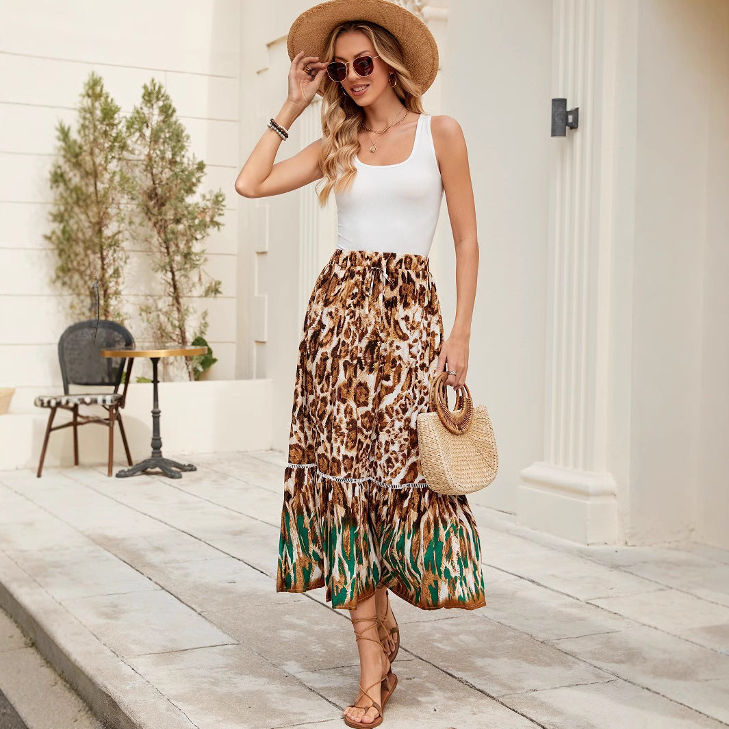 Women Leopard Print Bohemian Beach Holidays Skirt 3