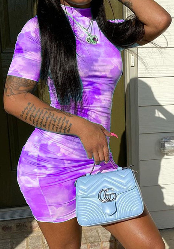 Summer Sexy Slim Waist Gradient Tie Dye Print Sexy Bodycon Dress