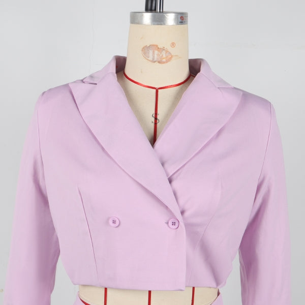 Women elegant Career Turndown Collar Long Sleeve Blazer and Shorts Two-piece Set 15