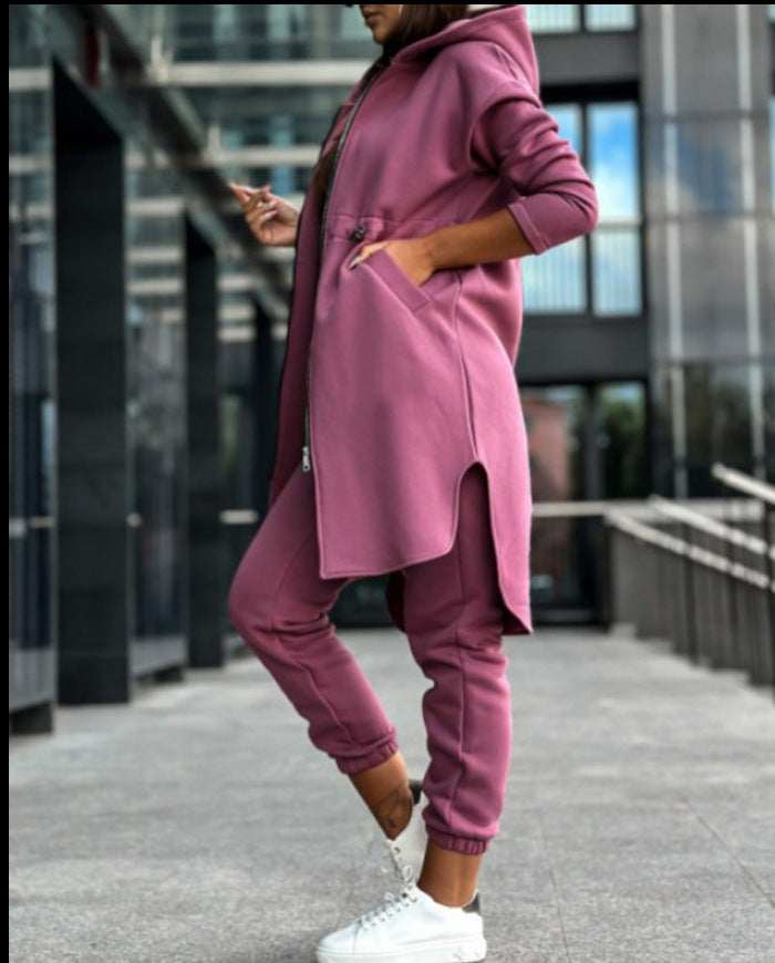 Women Casual hooded fleece jacket and pant two-piece set 13