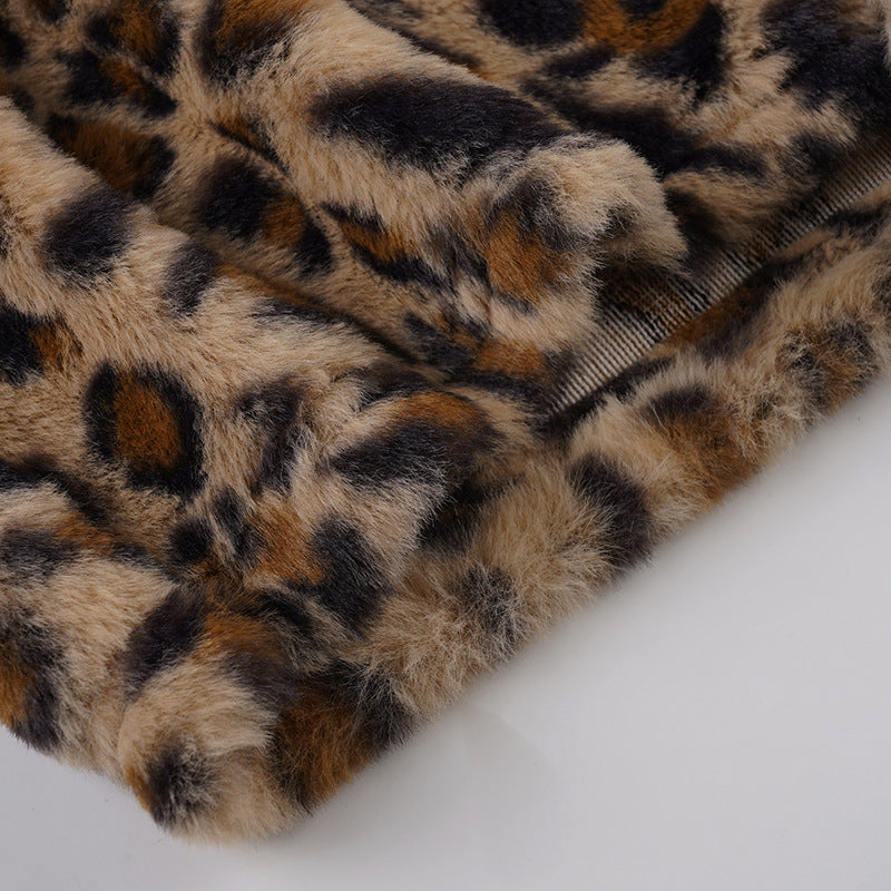 Women Leopard Print Off-Shoulder Long-Sleeved T-Shirt and Furry Shorts Two-Piece Set 35