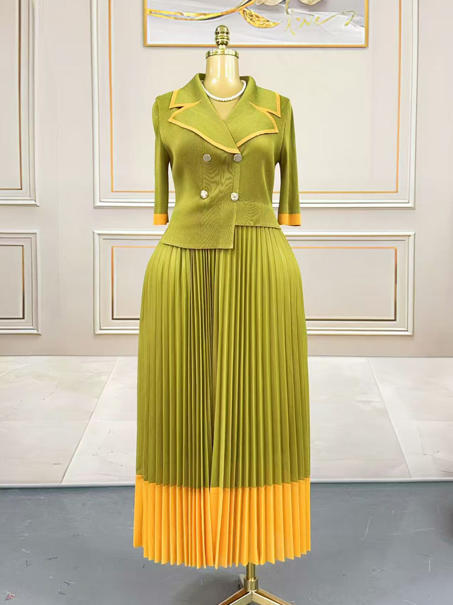 Plus-Size Women's Ruffled African Print Fake Two-Piece Color-Block Pleated Dress 3