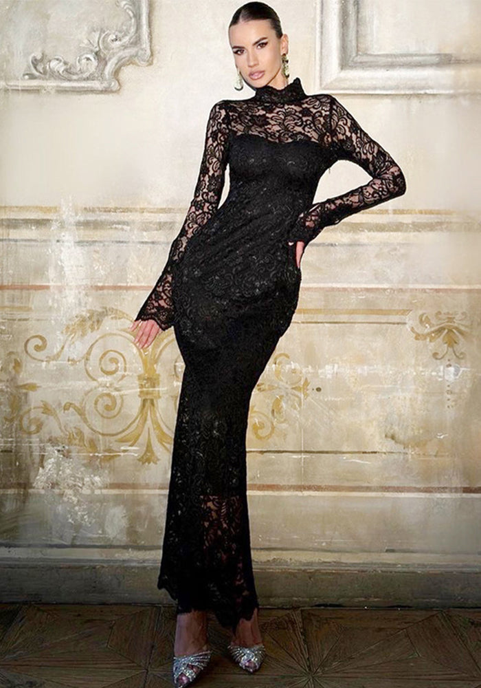 Women's Spring Fashionable And Sexy Lace Patchwork Slim Long Sleeve Dress