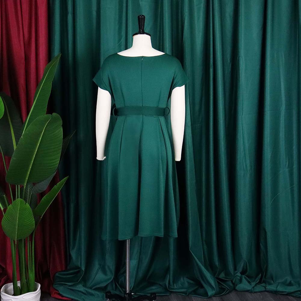 Summer V-Neck Solid Color Slim Waist Bow Lace-Up A-Line Dress 22