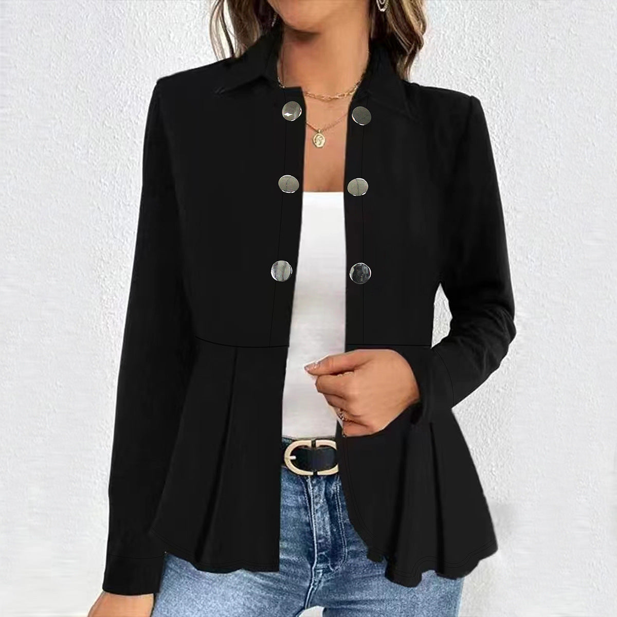 Spring Autumn Women's Button Decoration Turndown Collar Long Sleeve Fashion Casual Jacket 3