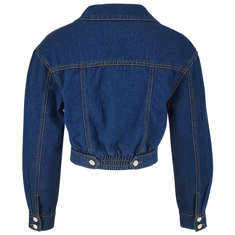 Women's Button Long Sleeve Short Denim Jacket 9