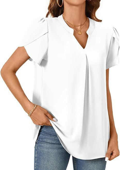 Women summer v-neck petal sleeve shirt 13