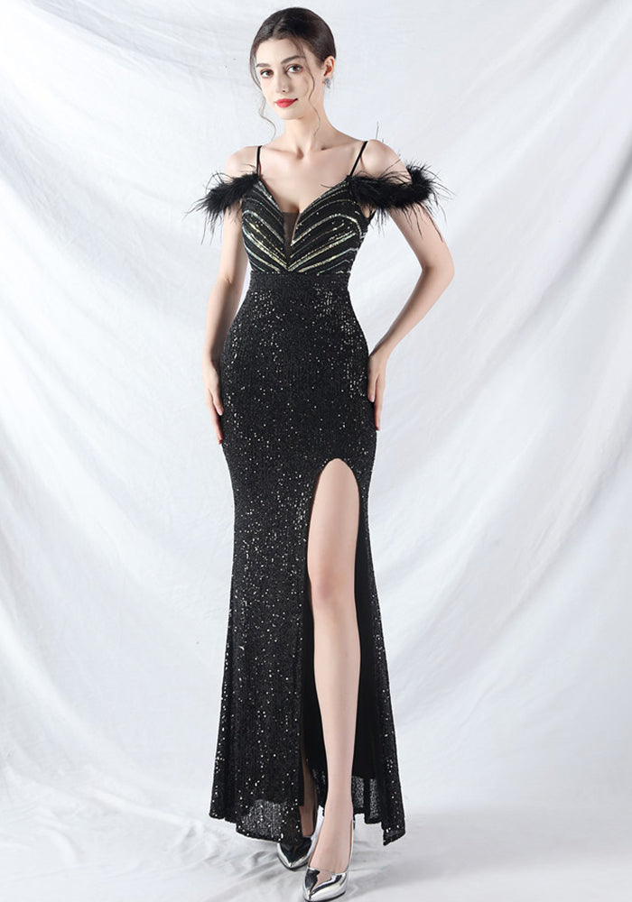 Strap Off Shoulder Long Sequins Plus Size Fat Beauty Formal Party Evening Dress