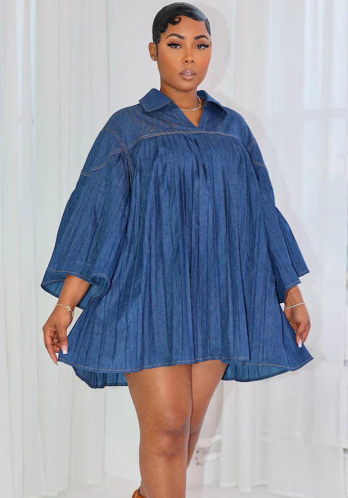 Women Elegant Loose Denim Patchwork Dress