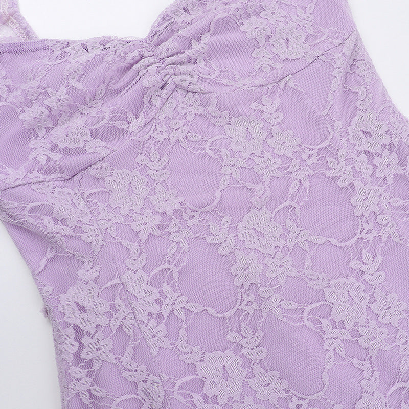 Women Strap Lace Patchwork Sexy Slit Dress 12