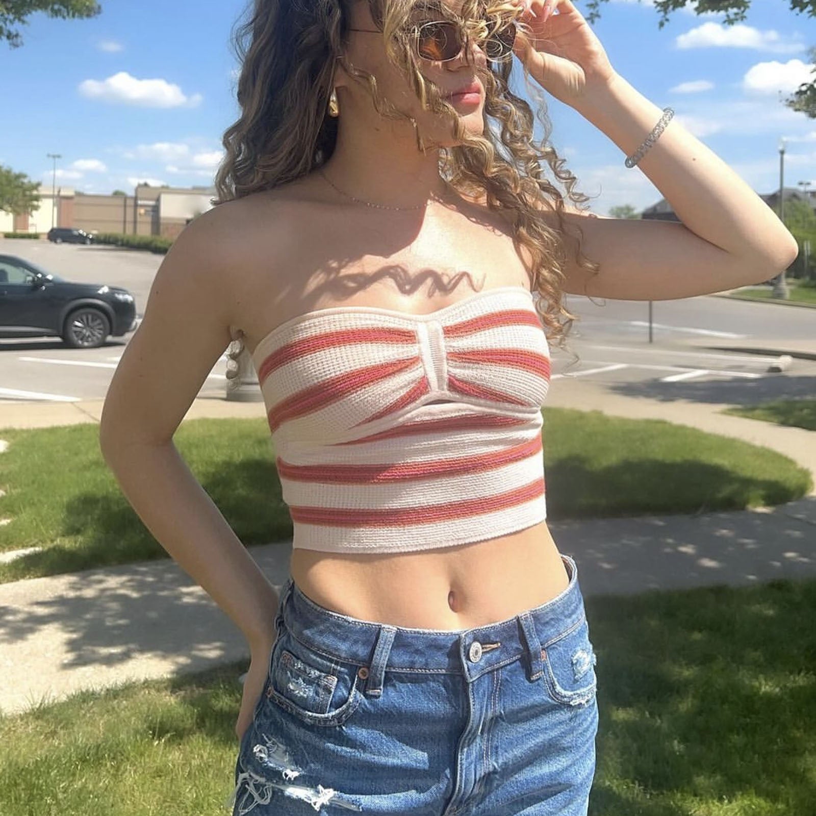 Spring Summer Women's Striped Sexy Hollow Strapless Knitting Vest