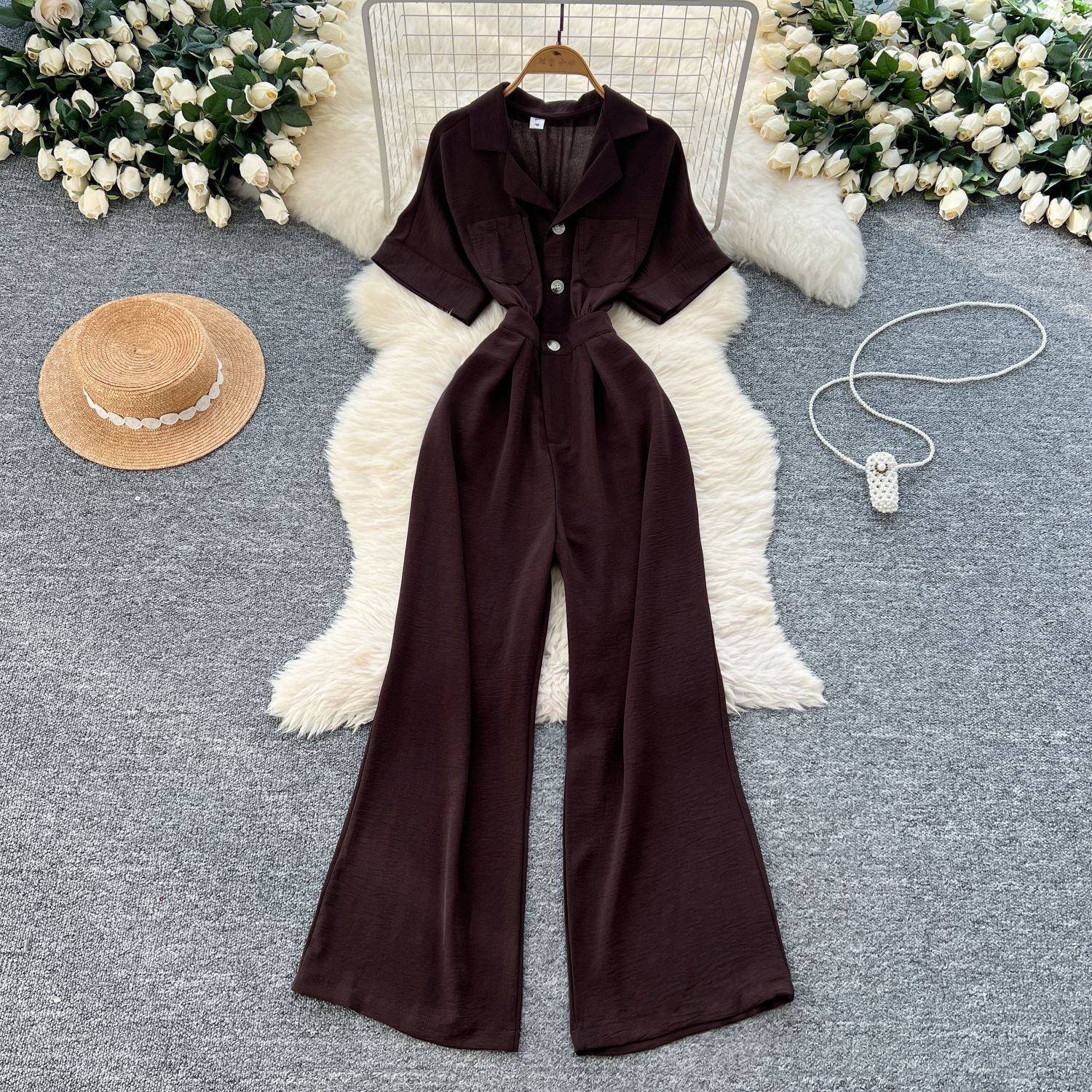 Summer Chic Turn-down Collar Button High Waist Jumpsuit 19