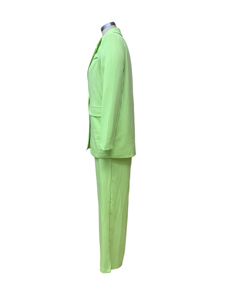 Women Solid Long Sleeve Suit and Wide Leg Pants Two Piece Set 13